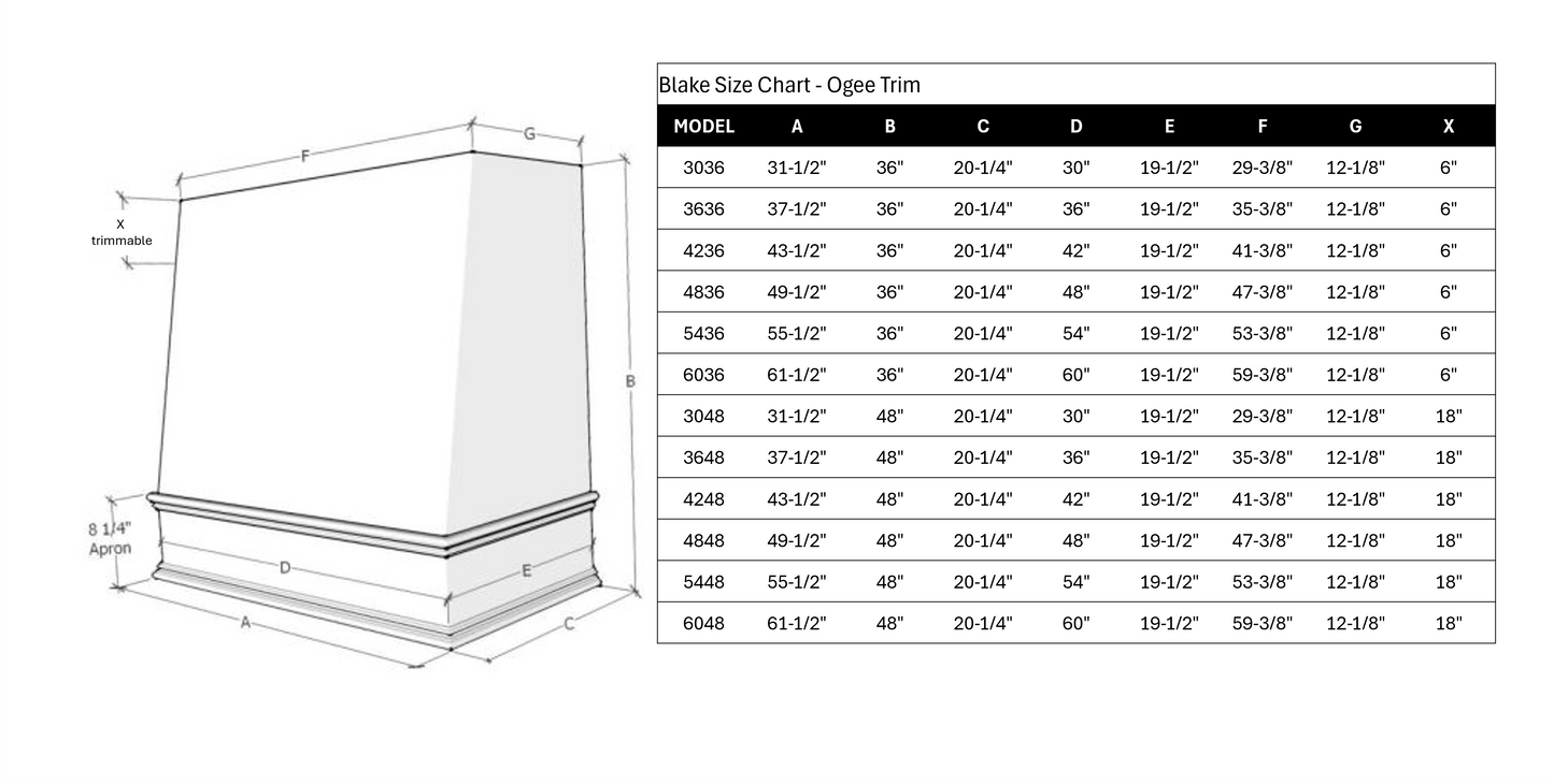 Blake with Brass Apron Wood Range Hood