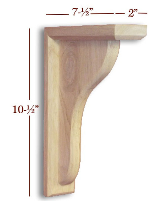 Traditional Wood Bar Bracket Corbel 2" x 7-1/2" x 10-1/2"