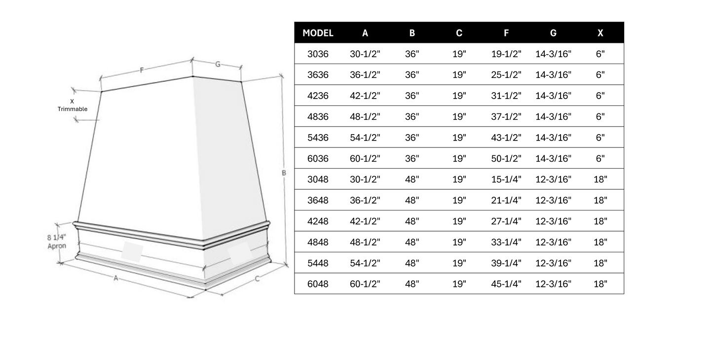 Kelsey Wood Range Hood with White Oak Apron