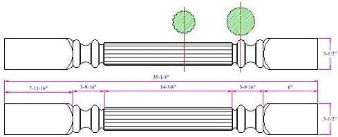 Reeded Post 35-1/4" Tall x 3-1/2" Square