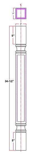 Mission Post 34-1/2" Tall x 3" Square