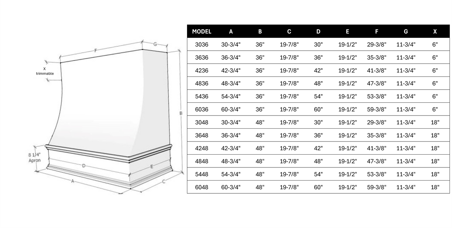 Sidney with Brass Strapping Wood Range Hood