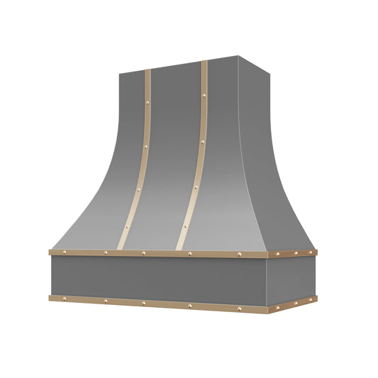 Ashley with Brass Strapping with Buttons Wood Range Hood