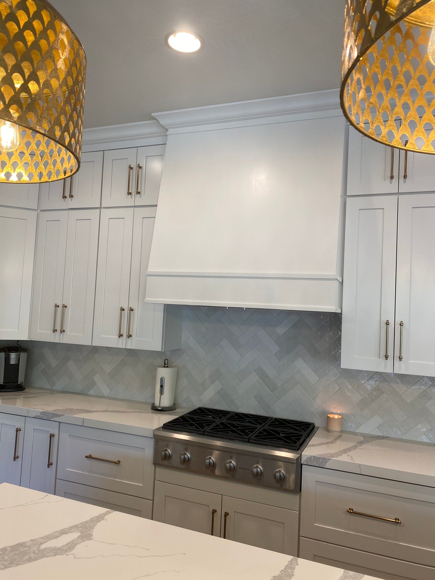 Blake with Brass Strapping Wood Range Hood