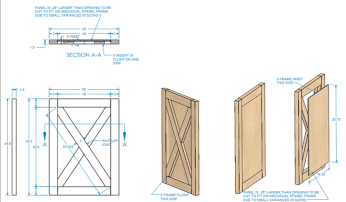 Modern Farmhouse Island X-Panel with Backer 25"W x 34-1/2"H - 1-1/2 Inch Thick