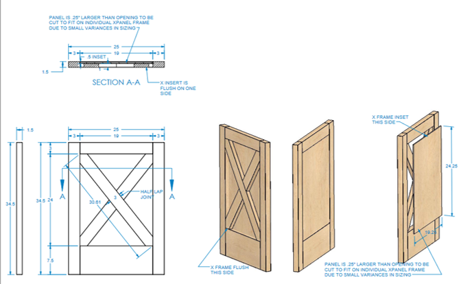 Modern Farmhouse Island X-Panel Trimmable with Backer 25"W x 34-1/2"H - 1-1/2 Inch Thick