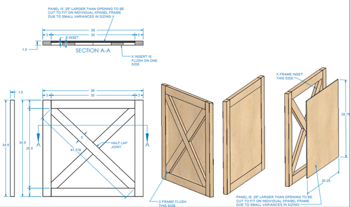 Modern Farmhouse Island X-Panel with Backer 36"W x 34-1/2"H - 1-1/2 Inch Thick