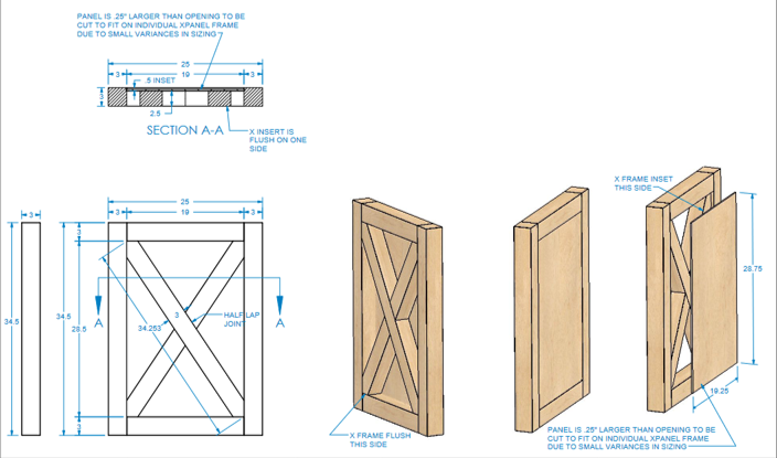 Modern Farmhouse Island X-Panel with Backer 25"W x 34-1/2"H - 3 Inch Thick