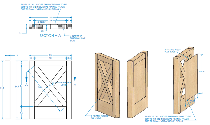 Modern Farmhouse Island X-Panel Trimmable with Backer 25"W x 34-1/2"H - 3 Inch Thick