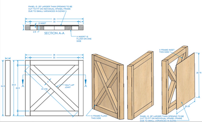 Modern Farmhouse Island X-Panel with Backer 36"W x 34-1/2"H - 3 Inch Thick