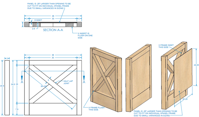 Modern Farmhouse Island X-Panel Trimmable with Backer 36"W x 34-1/2"H - 3 Inch Thick