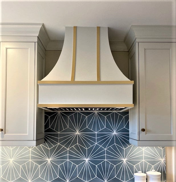 Ashley with Brass Strapping Wood Range Hood