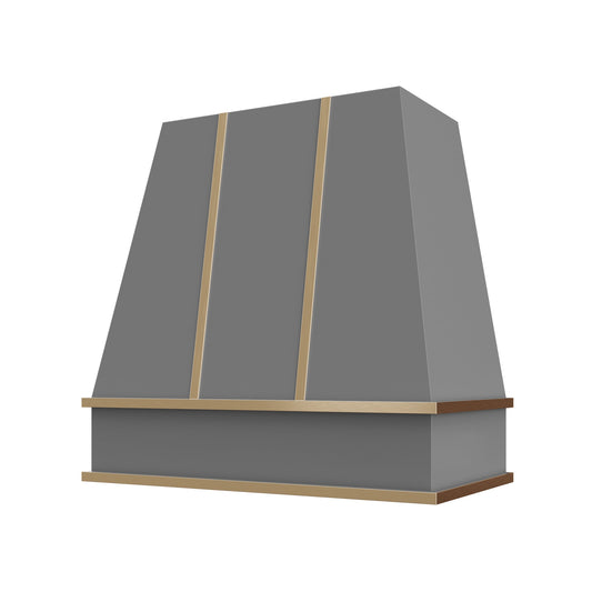 Kelsey with Brass Strapping Wood Range Hood