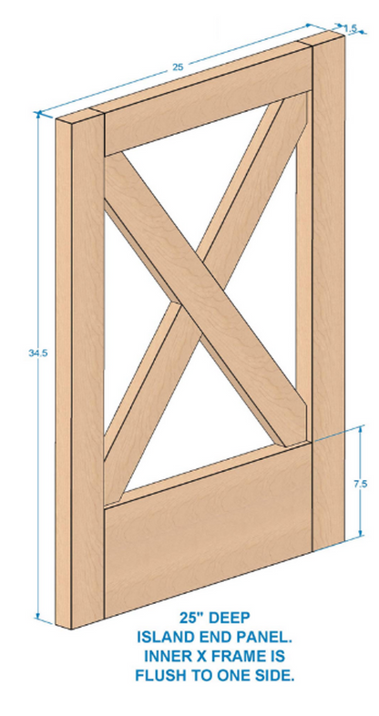 Modern Farmhouse Island X-Panel Trimmable 25"W x 34-1/2"H - 1-1/2 Inch Thick